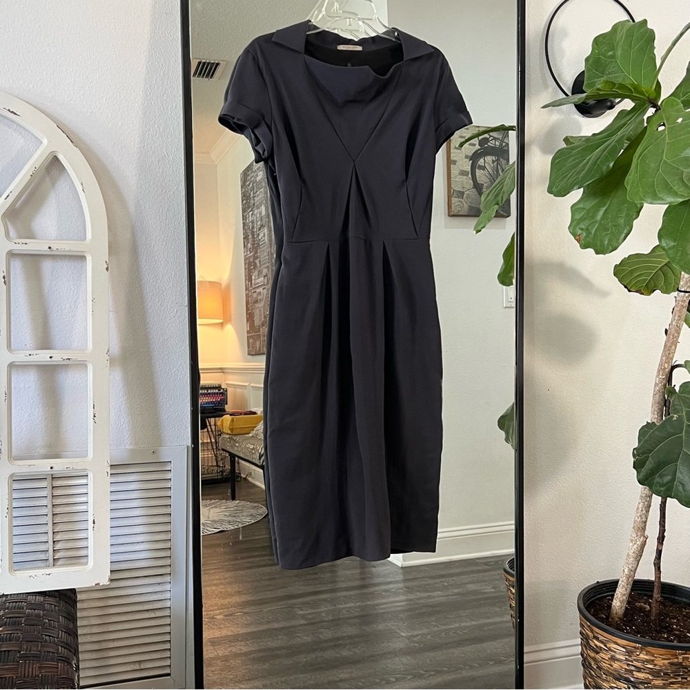 BOTTEGA VENETA Size 42 Black Virgin Wool Collared Origami Shift Dress